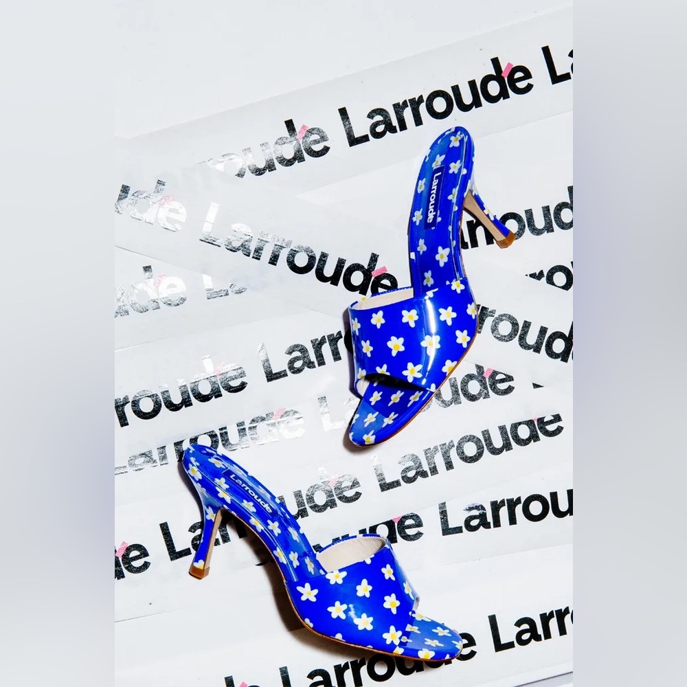 Larroude Colette Mule In Blue Floral Patent Leather